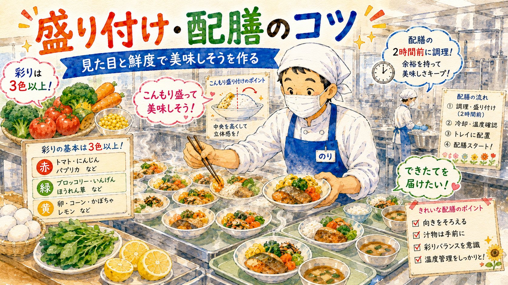 彩りよく盛り付けるキッチンのりちゃん 盛り付けと配膳