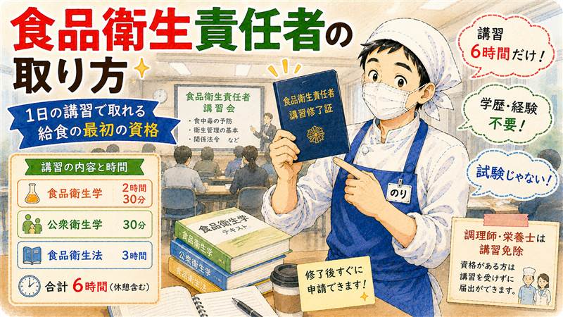 食品衛生責任者の取り方｜1日の講習で取れる給食の最初の資格