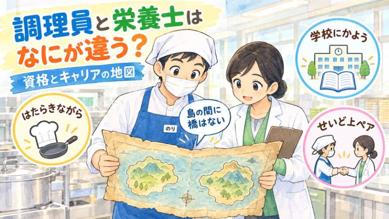 給食の調理員と栄養士は何が違う？資格とキャリアの地図【調理員目線】｜キッチンのりちゃん